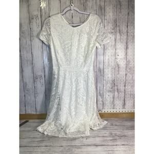 Bridesmay Women’s White Lace Mini Dress Short Sleeve Size Large
